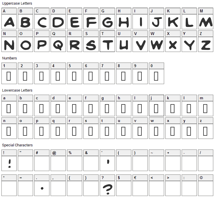 Brit Comics Font Character Map