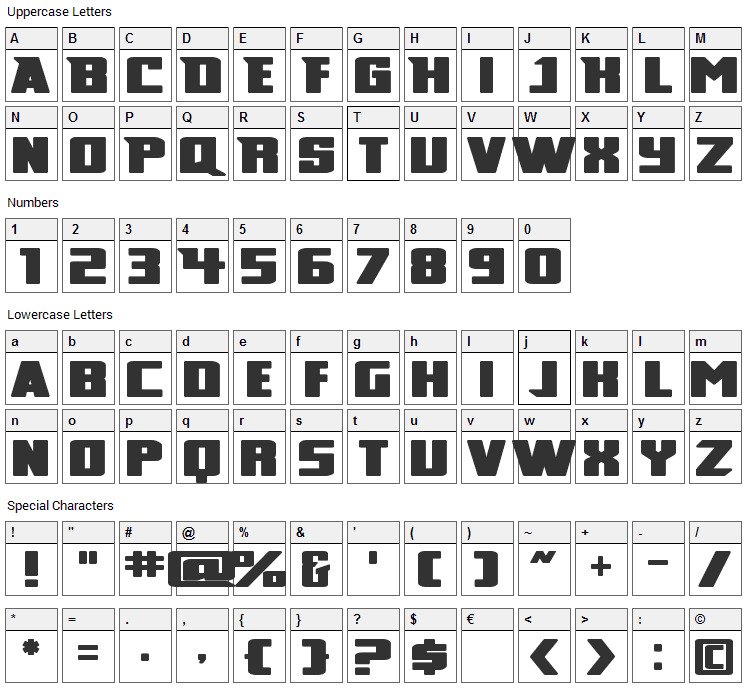 Broad Font Character Map