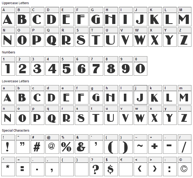 Broadbay Font Character Map