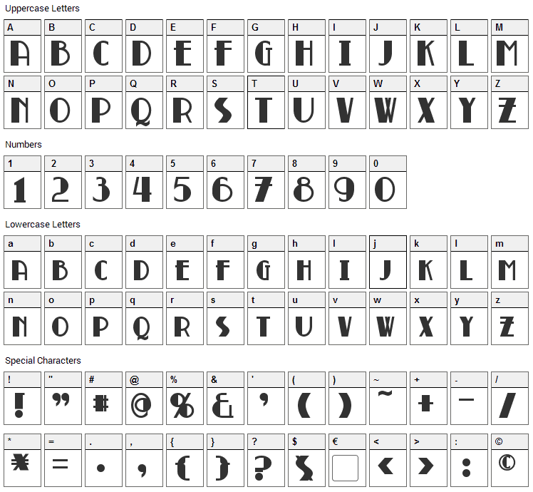 Broadmoor Font Character Map