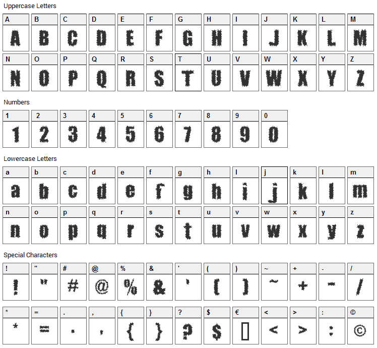 Brocaine Decade Font Character Map
