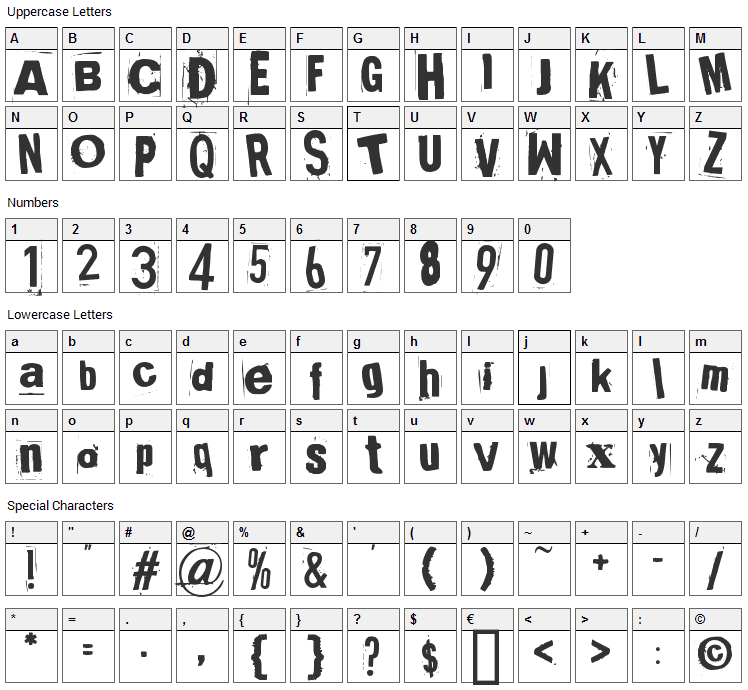 Broken 15 Font Character Map