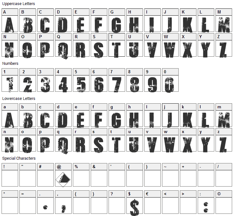 Broken Detroit Font Character Map