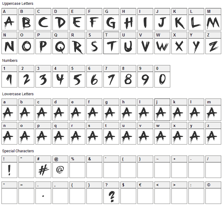 Broken Font Character Map