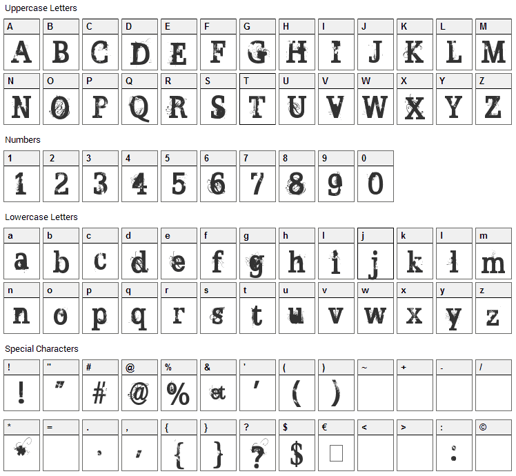 Broken Ghost Font Character Map