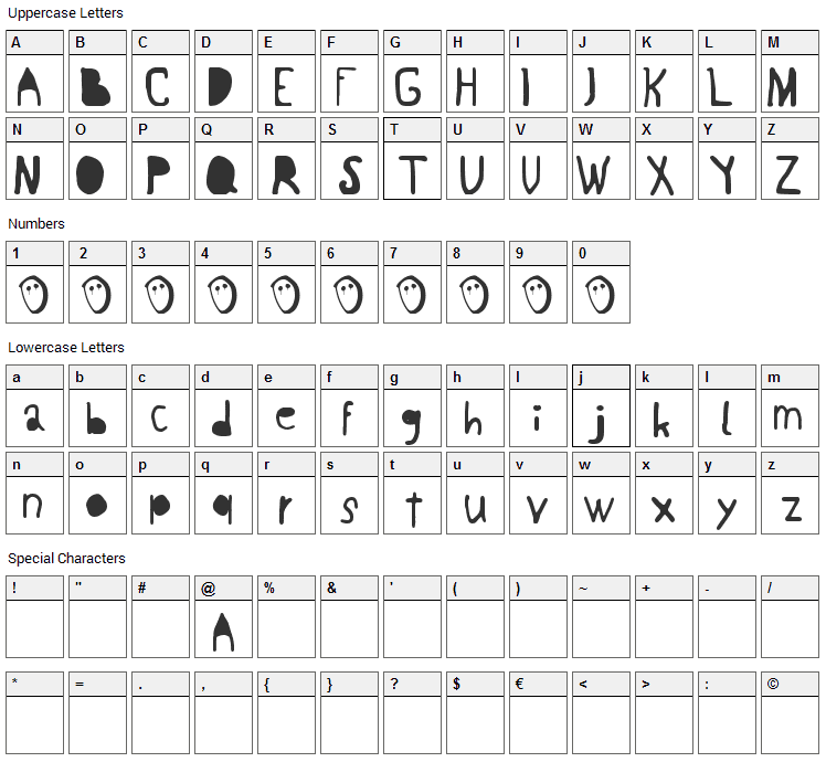 Broken Life Font Character Map