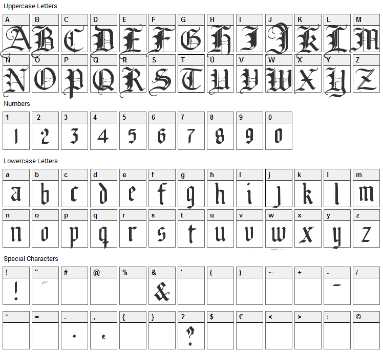 Broken Planewing Font Character Map