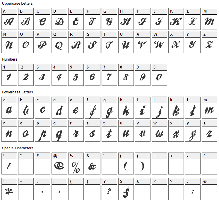 Broken Record Font Character Map