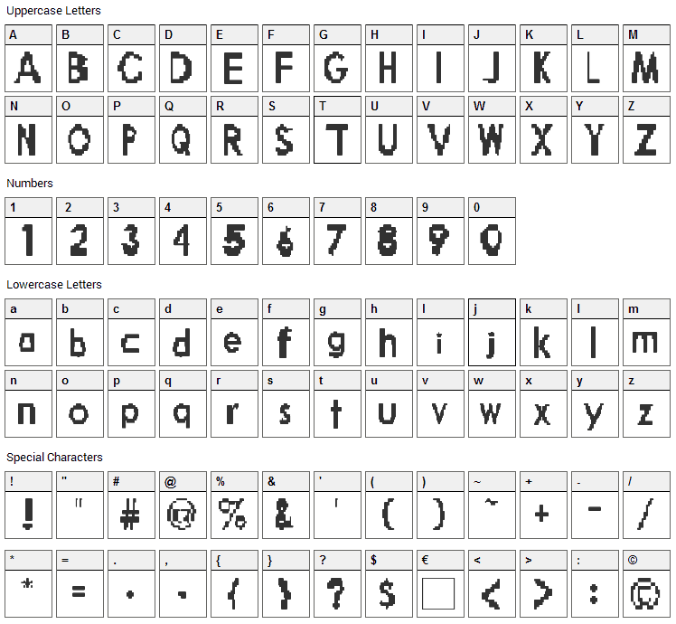 Broken Robot Font Character Map