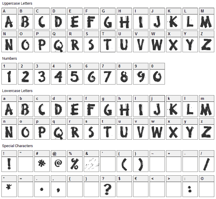 Broken Stick Font Character Map