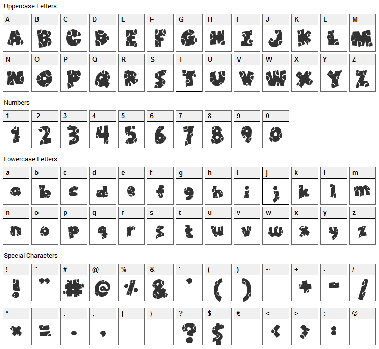 Broken Toys Font Character Map