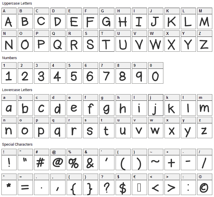 Bromine Font Character Map