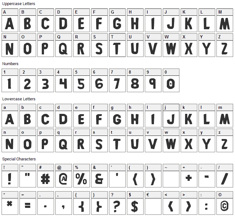 Bronic Font Character Map