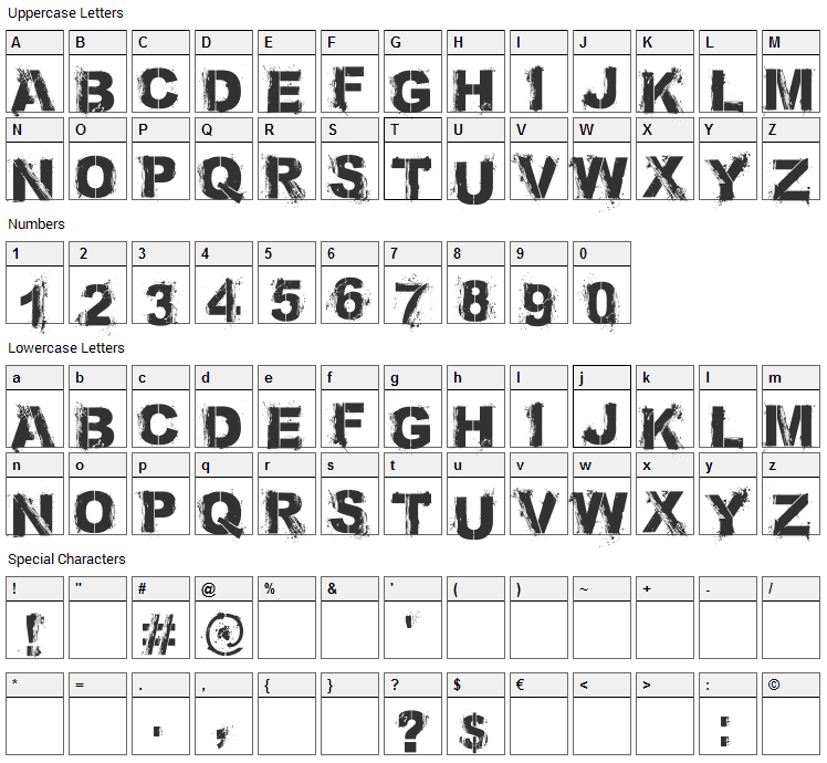 Bronx Bystreets Font Character Map