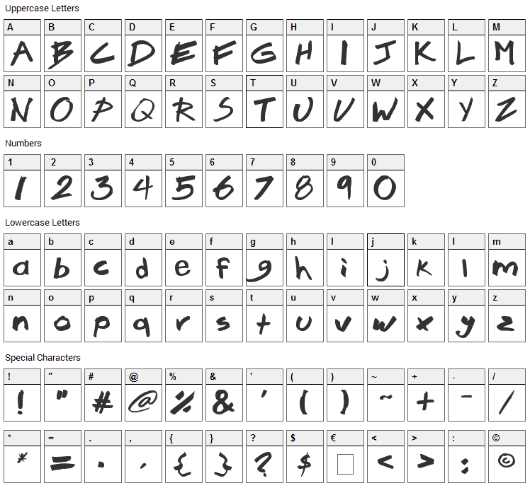 Brook 23 Font Character Map