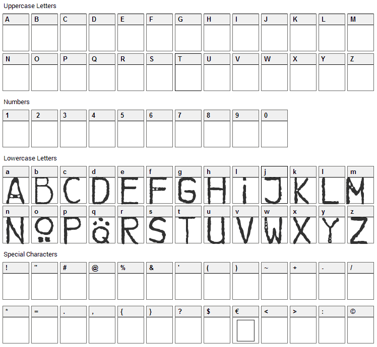 Brother Bear Font Character Map