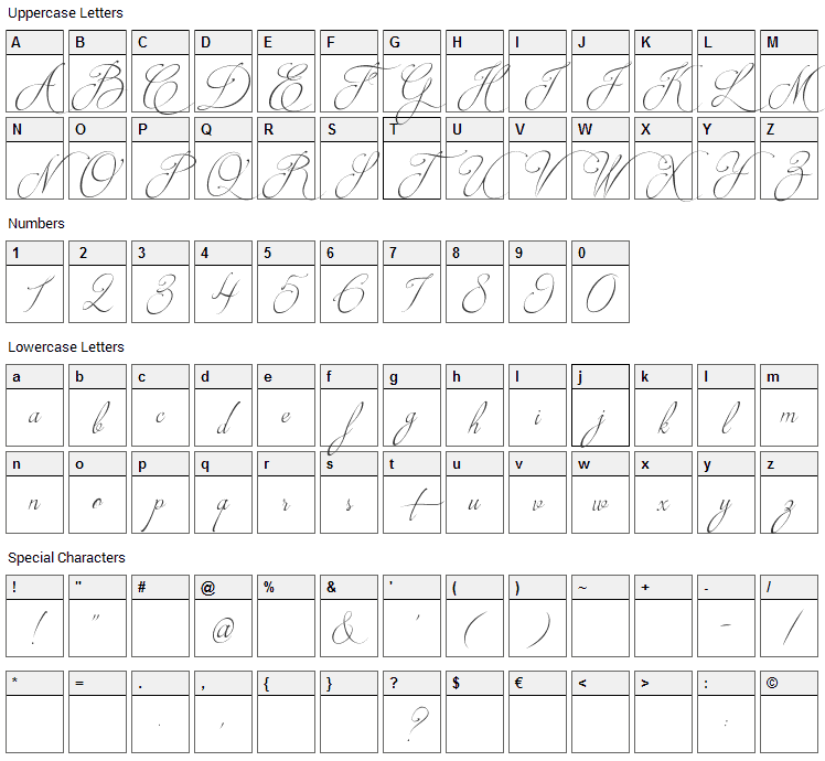 Brotherhood Script Font Character Map