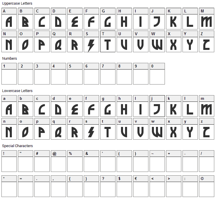 Brothers of Metal Font Character Map