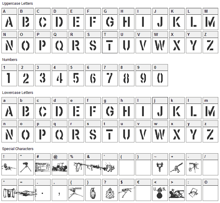 Browning Font Character Map