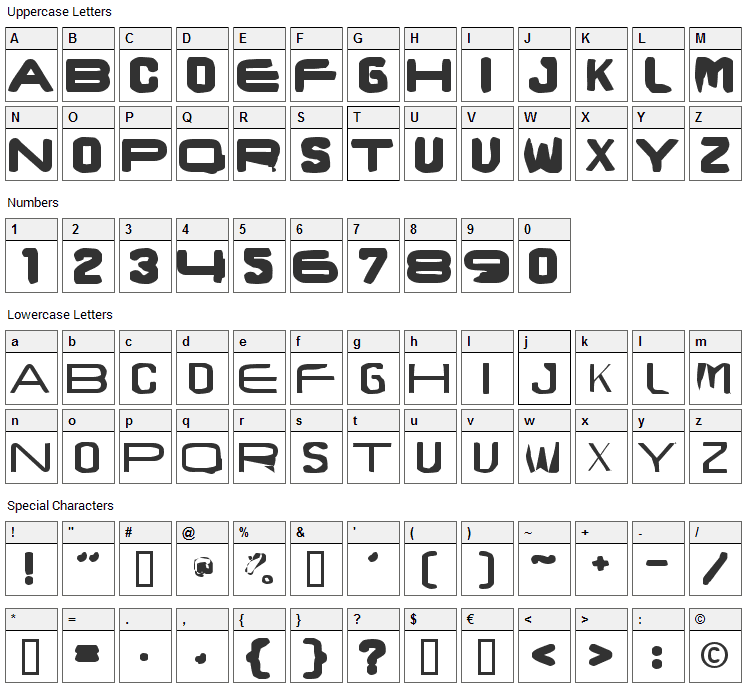 Brunst Caps Font Character Map