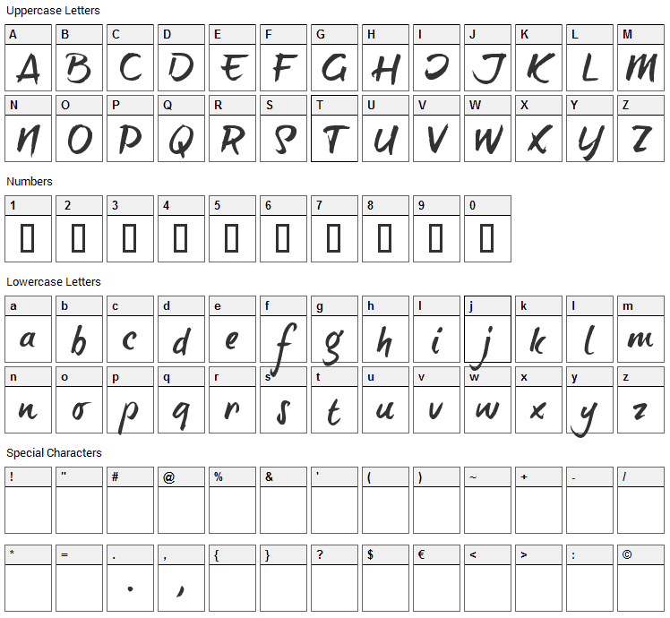 Brush Tip Terrence Font Character Map