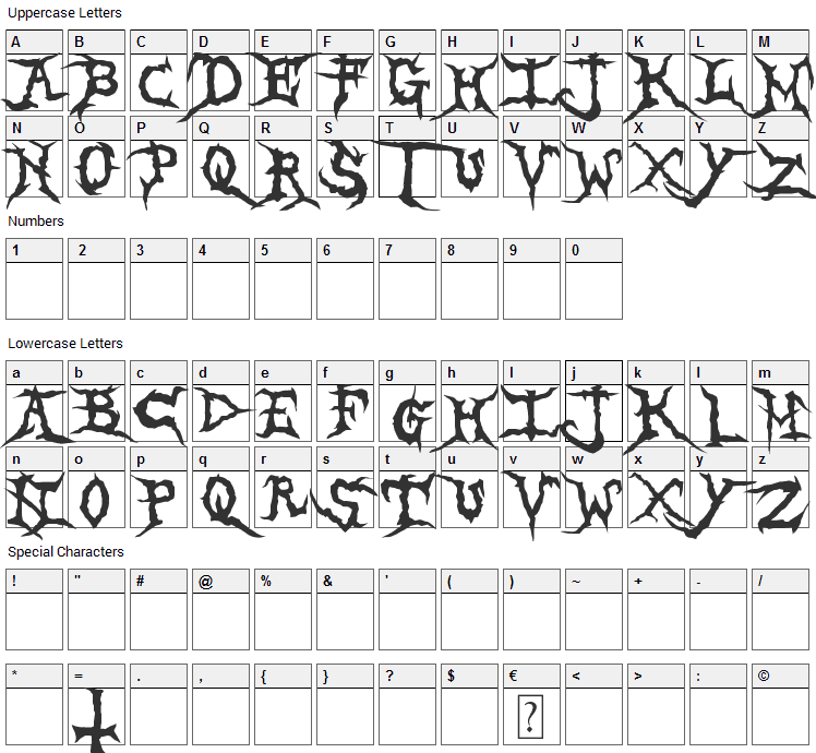 Brutal Tooth Font Character Map