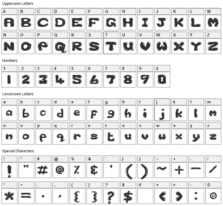 Bubble 1 Font Character Map