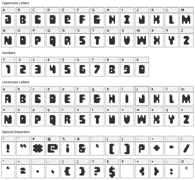 Bubble Butt Font Character Map