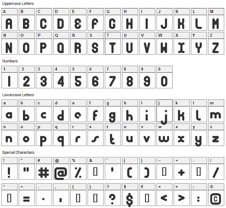 Bubble Club Font Character Map