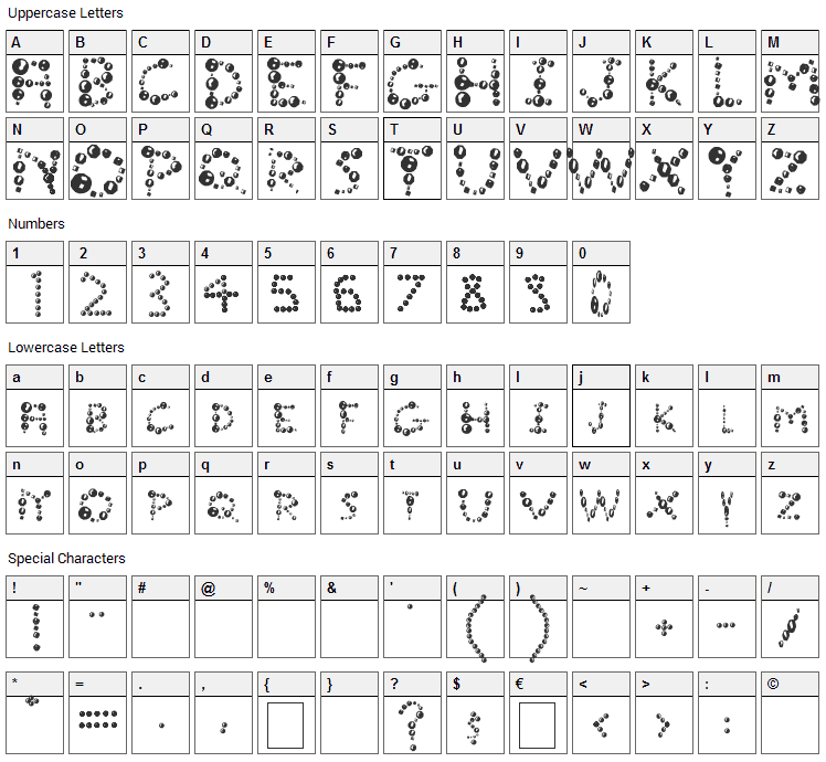 Bubble Font Character Map