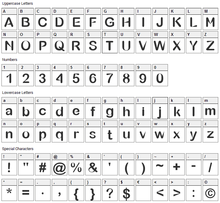 Bubble Sharp Font Character Map