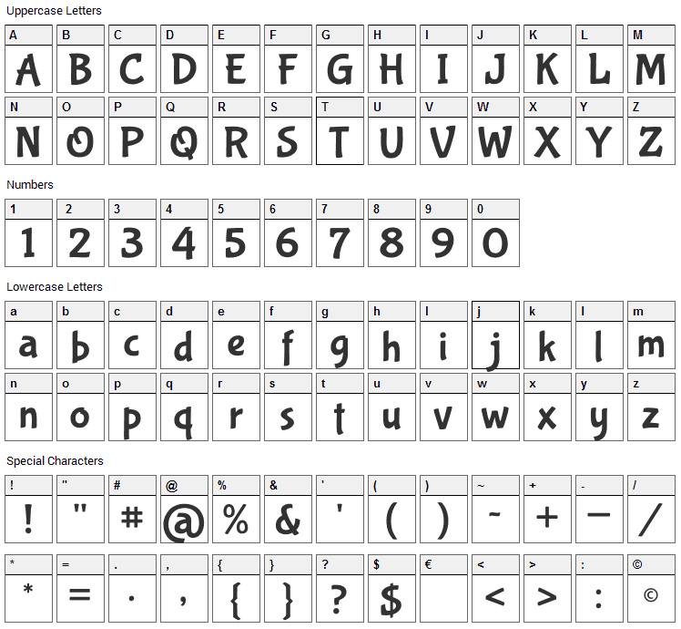 Bubblegum Sans Font Character Map