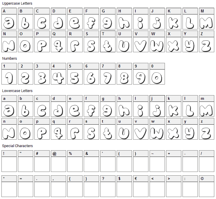 Bubblegums Font Character Map