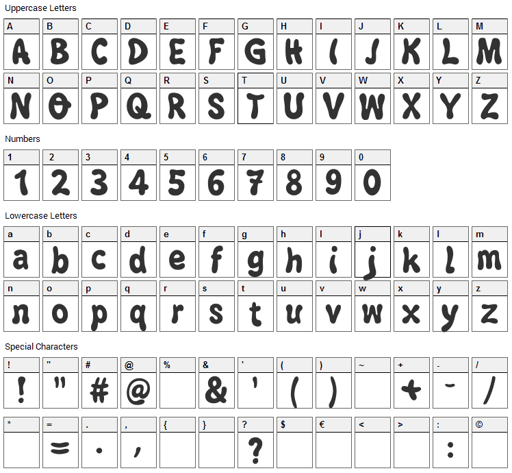 Bubblegun Font Character Map