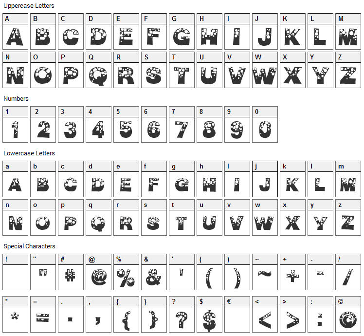 BubbleMan Font Character Map