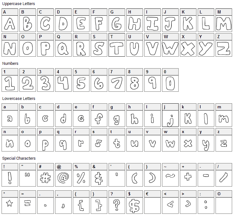 Bubblii Font Character Map