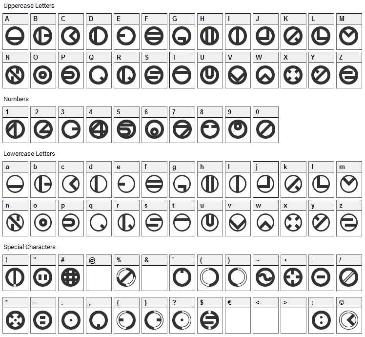 Bublet Font Character Map