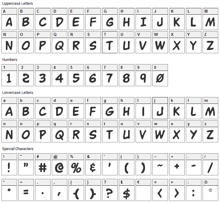 Buddy Champion Font Character Map