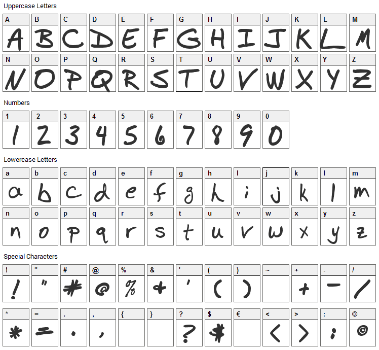BudHand Font Character Map