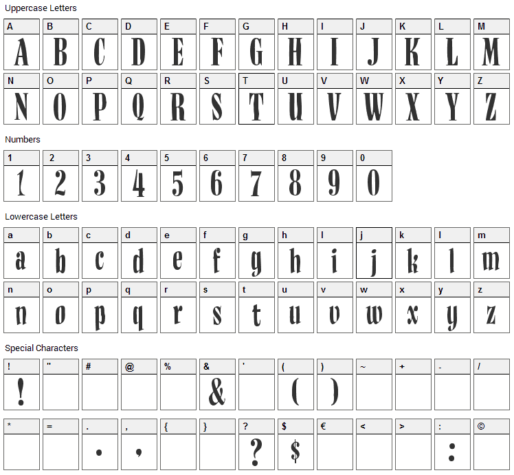 BudNull Font Character Map