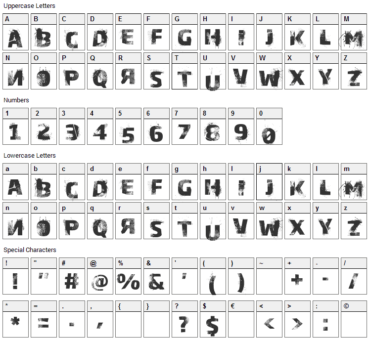 Bugeater Font Character Map