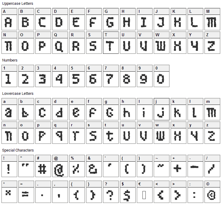 Bugged Bit Font Character Map