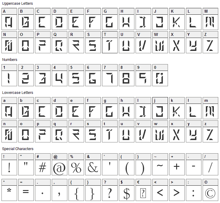 Builder Font Character Map