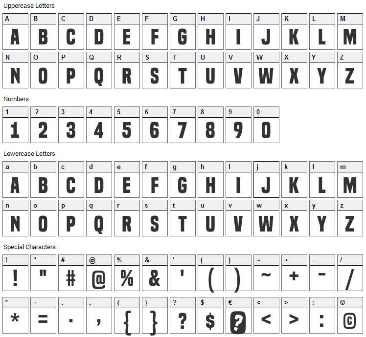 Built Titling Font Character Map