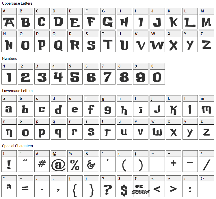 Buka Bird Font Character Map