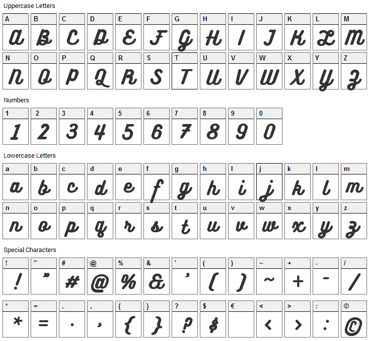 Bukhari Script Font Character Map