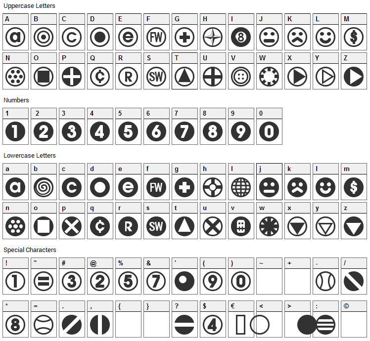 Bullet Balls Font Character Map