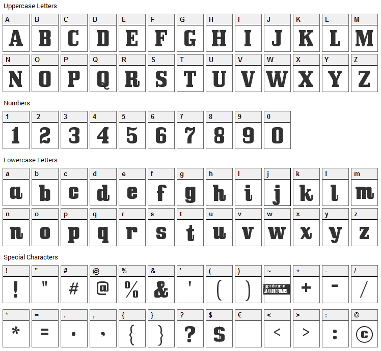 Bullpen Font Character Map