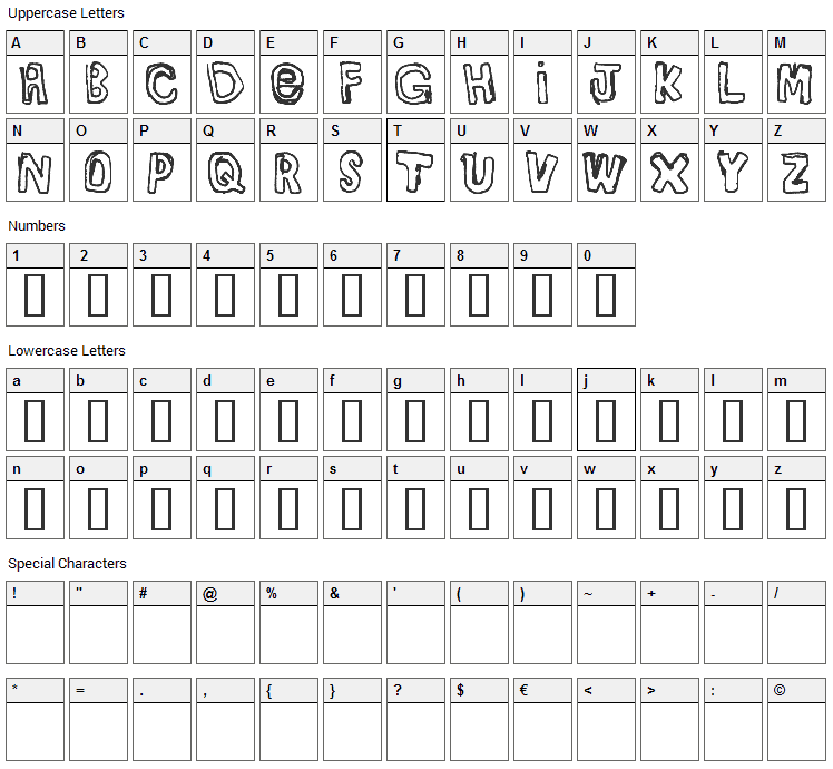 Bully Boys Font Character Map