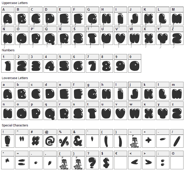 Bumbazoid Font Character Map